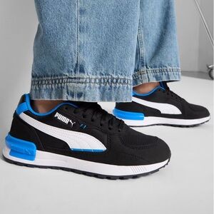 Puma Graviton Unisex- Child Sneakers Black & Blue. Size 1C NEW